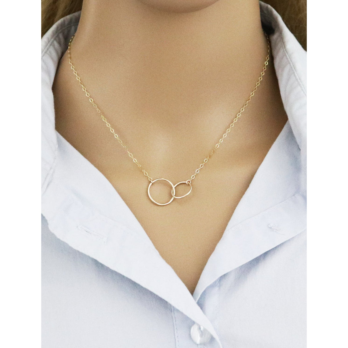 Double Circle Charm Necklace, Gold