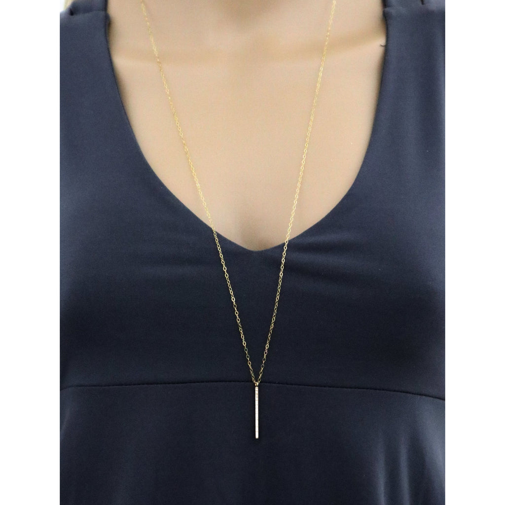 Accent Vertical Bar Line Hammered Long Necklace