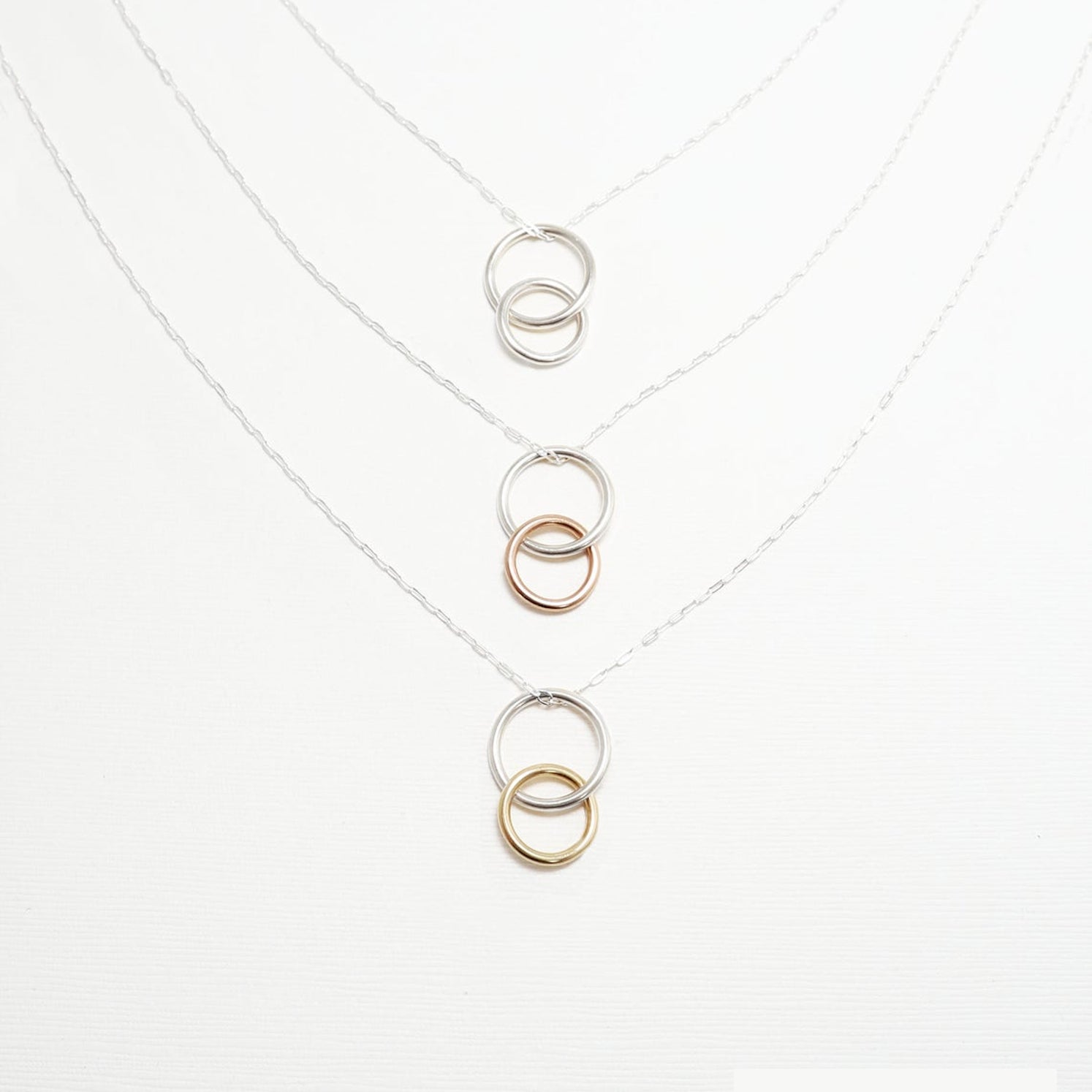 Unity Vertical Linked Circle Silver Necklace
